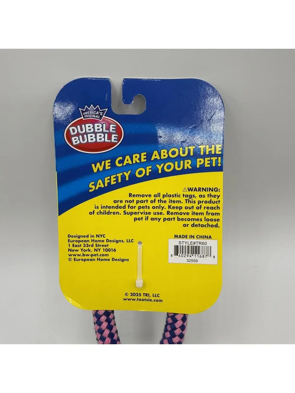Dubble Bubble Dog Toy Interactive Tug Rope and Squeak 16” Tootsie Roll